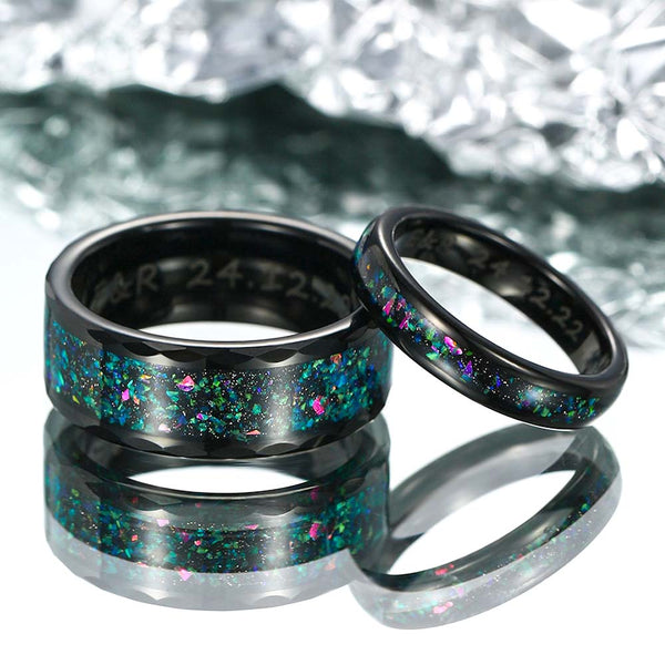 Wolfram Ring mit Opal Inlay 4mm/8mm - Grün Erz Galaxie