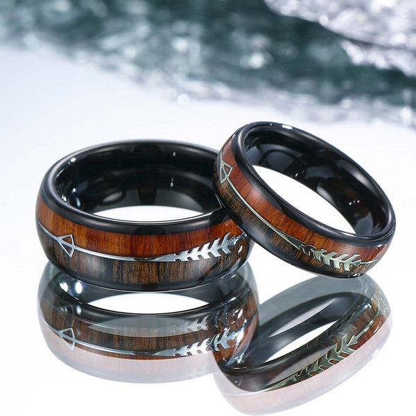 Koa Holz Wolfram Ring Schwarz 6mm/8mm - Fisch Gräten Pfeil