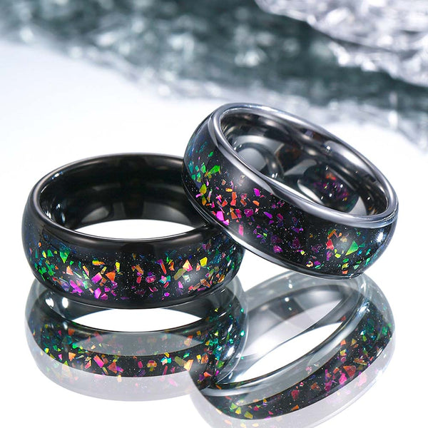 Opal Inlay Wolfram Ring 8mm - Bunte Galaxie