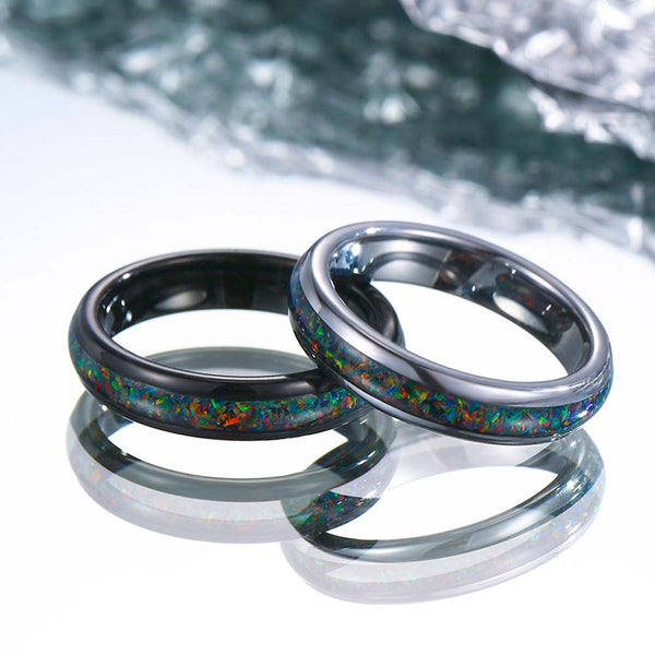 Wolfram Ring mit Opal Inlay 4mm - Ruhiger Wald