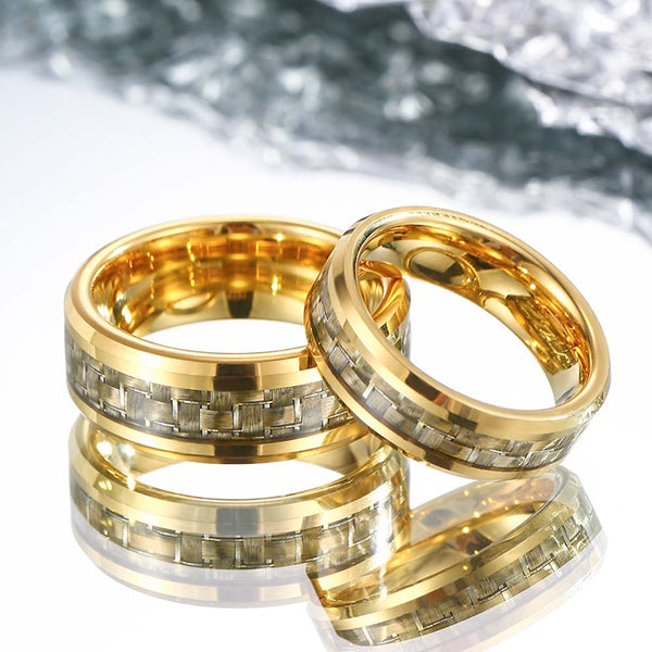 Gold Kohlefaser Wolfram Carbid Ring 6mm/8mm - Goldene Regel