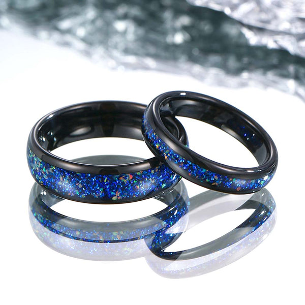 Galaxie Opal Inlay Wolfram Ring 4mm/6mm - Blaue Universum