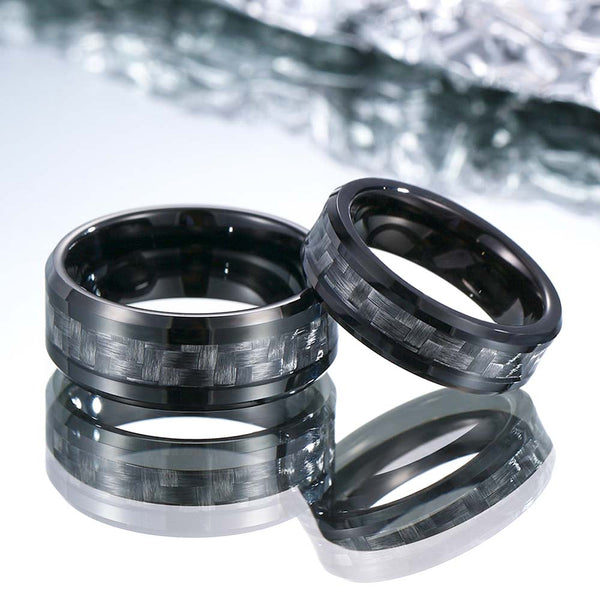 Schwarz Kohlefaser Wolfram Carbid Ring 6mm/8mm - Dunkles Regel