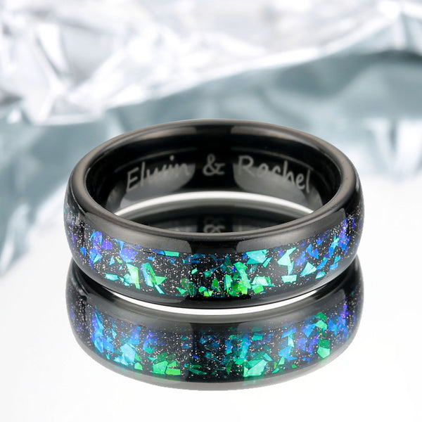 Wolfram Ring mit Opal Inlay 4mm/6mm - Grün Erz Nacht