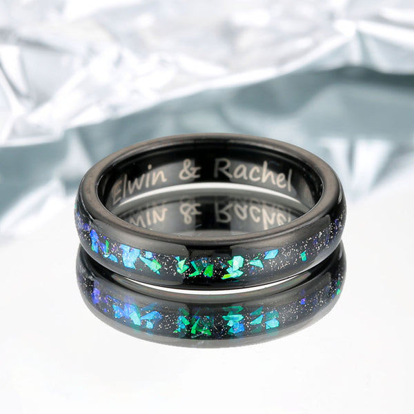 Wolfram Ring mit Opal Inlay 4mm/6mm - Grün Erz Nacht