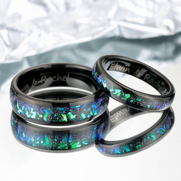 【Paar】Wolfram Ring mit Opal Inlay - Grün Erz Nacht