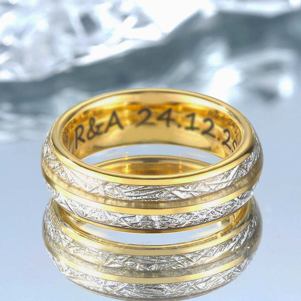 Meteoritensplitter Inlay Wolfram Ring Gold 6mm/8mm - Jahre Zeuge