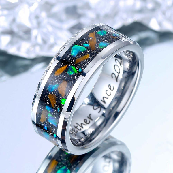 Wolfram Ring Silber mit Grün Opal Inlay 6mm/8mm - Sternenhimmel Maler