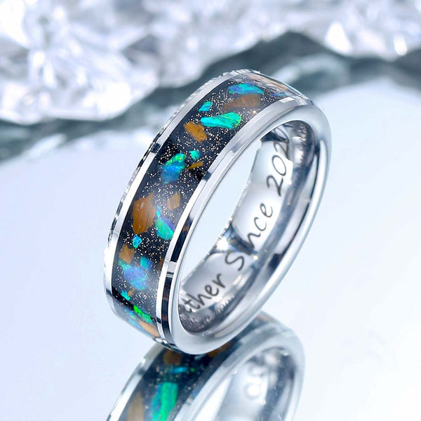 Wolfram Ring Silber mit Grün Opal Inlay 6mm/8mm - Sternenhimmel Maler