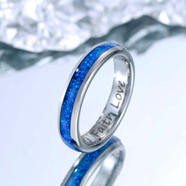 Wolfram Ring Silber mit Opal Inlay 4mm - Blau Denker