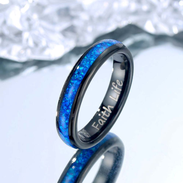 Wolfram Ring Schwarz mit Opal Inlay 4mm - Blau Denker