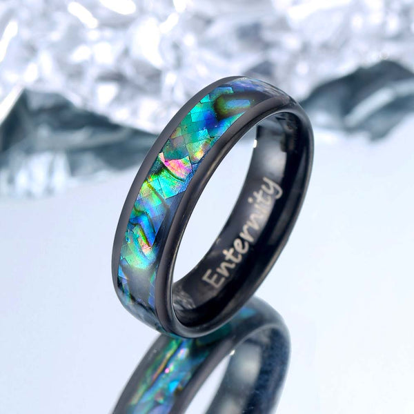 Perlmutt Inlay Wolfram Ring Schwarz 4mm/6mm - Regenbogen Weber