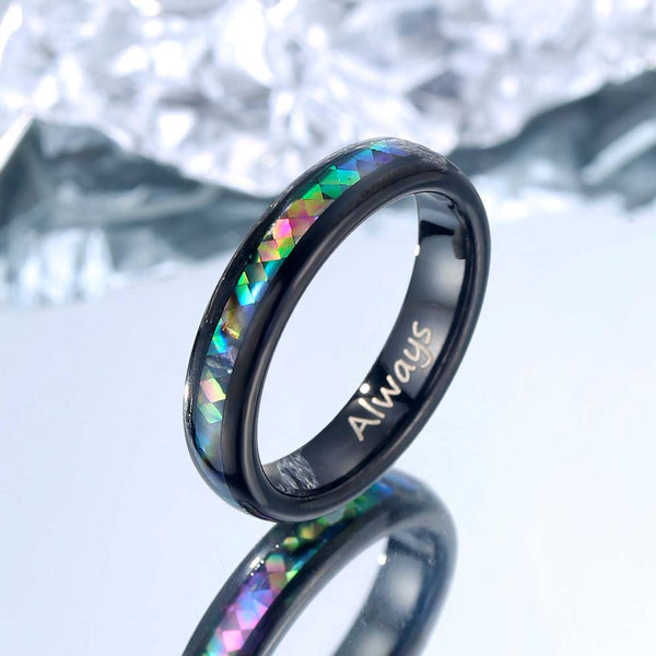 Perlmutt Inlay Wolfram Ring Schwarz 4mm/6mm - Regenbogen Weber