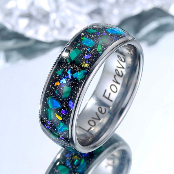 Wolfram Ring mit Grün Opal Inlay 8mm - Sternenhimmel Künstler