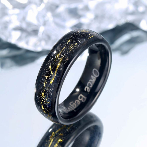 Goldfolieneinlage Wolfram Ring Schwarz 6mm/8mm - Zeitgraveur