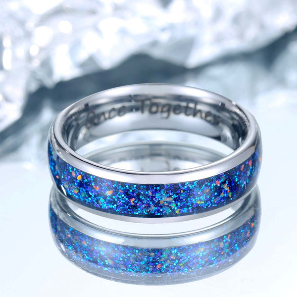 Wolfram Ring Silber mit Opal Inlay 4mm/6mm - Blaupunkt Ozean