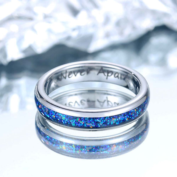 Wolfram Ring Silber mit Opal Inlay 4mm/6mm - Blaupunkt Ozean