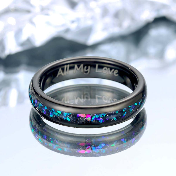 Wolfram Ring Schwarz mit Opal Inlay 4mm - Granblue Fantasie