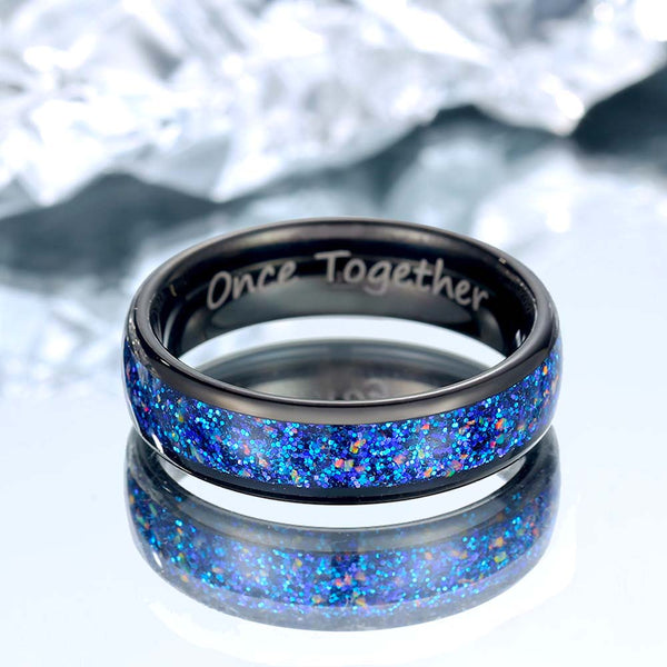 Wolfram Ring Schwarz mit Opal Inlay 4mm/6mm - Blaupunkt Ozean