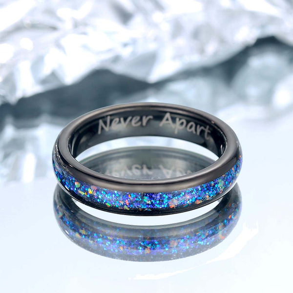 Wolfram Ring Schwarz mit Opal Inlay 4mm/6mm - Blaupunkt Ozean