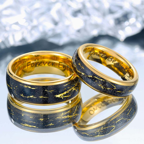 【Paar】Goldfolieneinlage Wolfram Ring Gold - Zeitgraveur