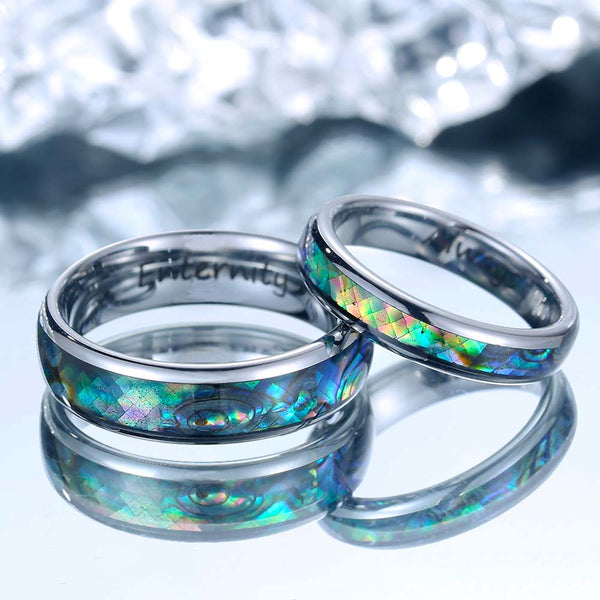 【Paar】Perlmutt Inlay Wolfram Ring Silber - Regenbogen Weber