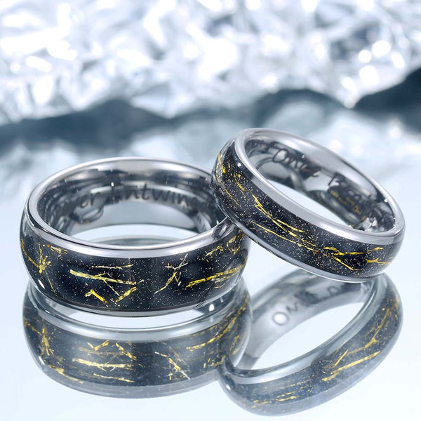 【Paar】Goldfolieneinlage Wolfram Ring Silber - Zeitgraveur