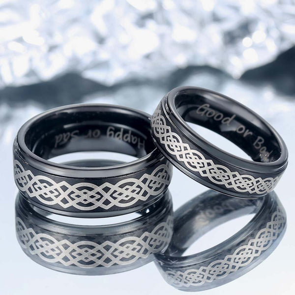 【Paar】Unendlichkeit Keltischer Knoten Wolfram Ring Schwarz