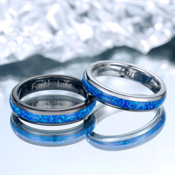 【Paar】Wolfram Ring mit Opal Inlay - Blau Denker