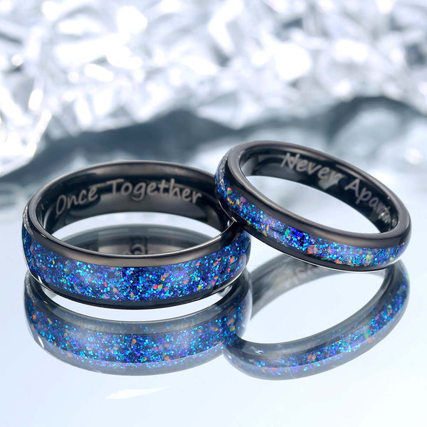 【Paar】Wolfram Ring Schwarz mit Opal Inlay - Blaupunkt Ozean