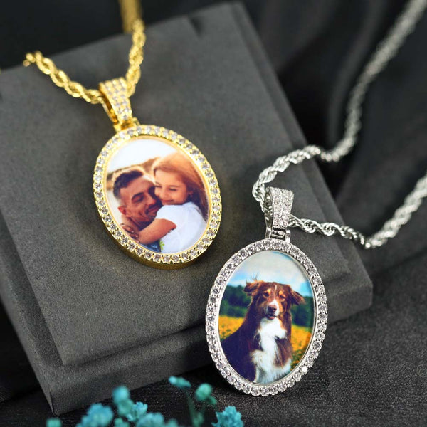 Personalisierte Foto Zirkon Oval Kette